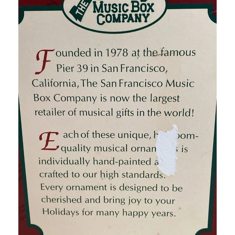 VTG Y2K San Francisco Music Box‎ Co Christmas Cherub Angel Ornament Silent Night